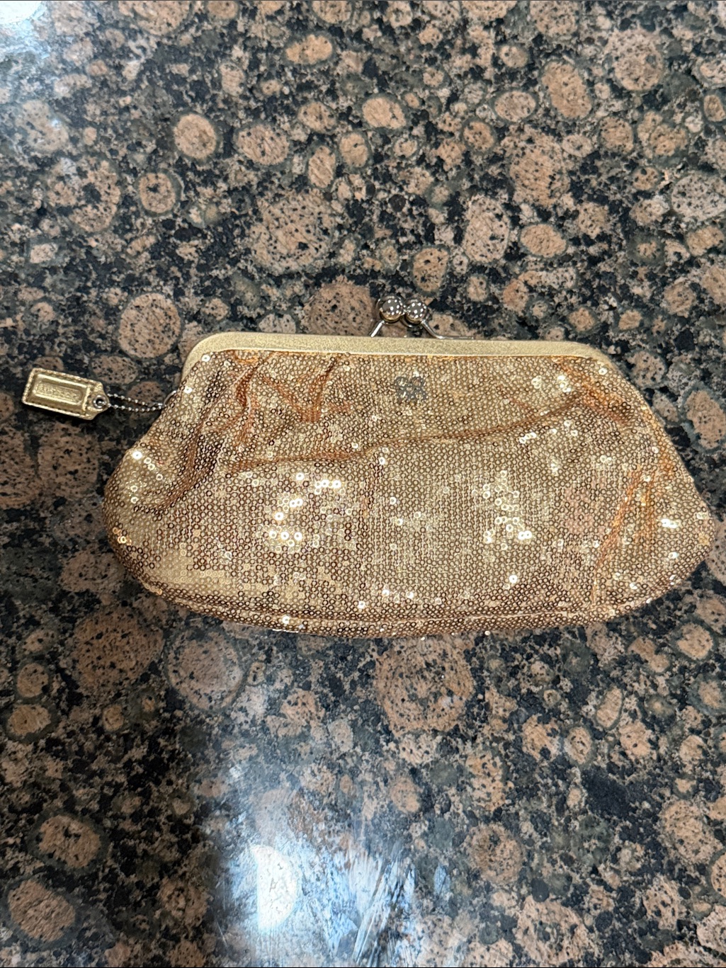 Coach Poppy Julia Limited Edition Gold Sequin Kisslock Wristlet Clutch 44475